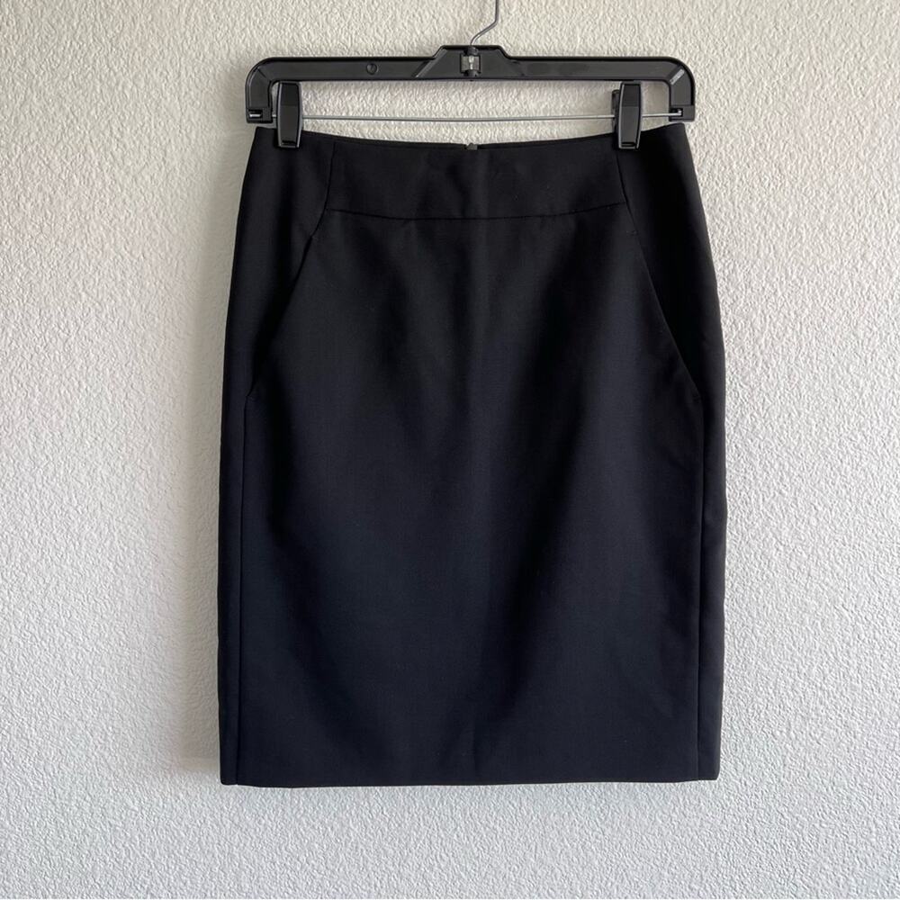 Strenesse Black Knee Length Lined Pencil‎ Skirt Career Business Virgin Wool